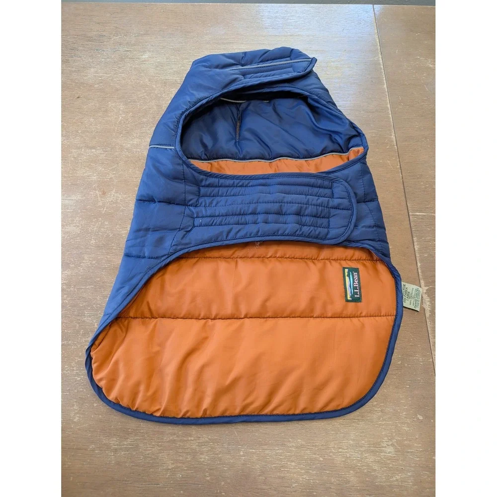LL Bean Mountain Classic Dog Parka Large Navy Blue Orange Puffer Vest 508295